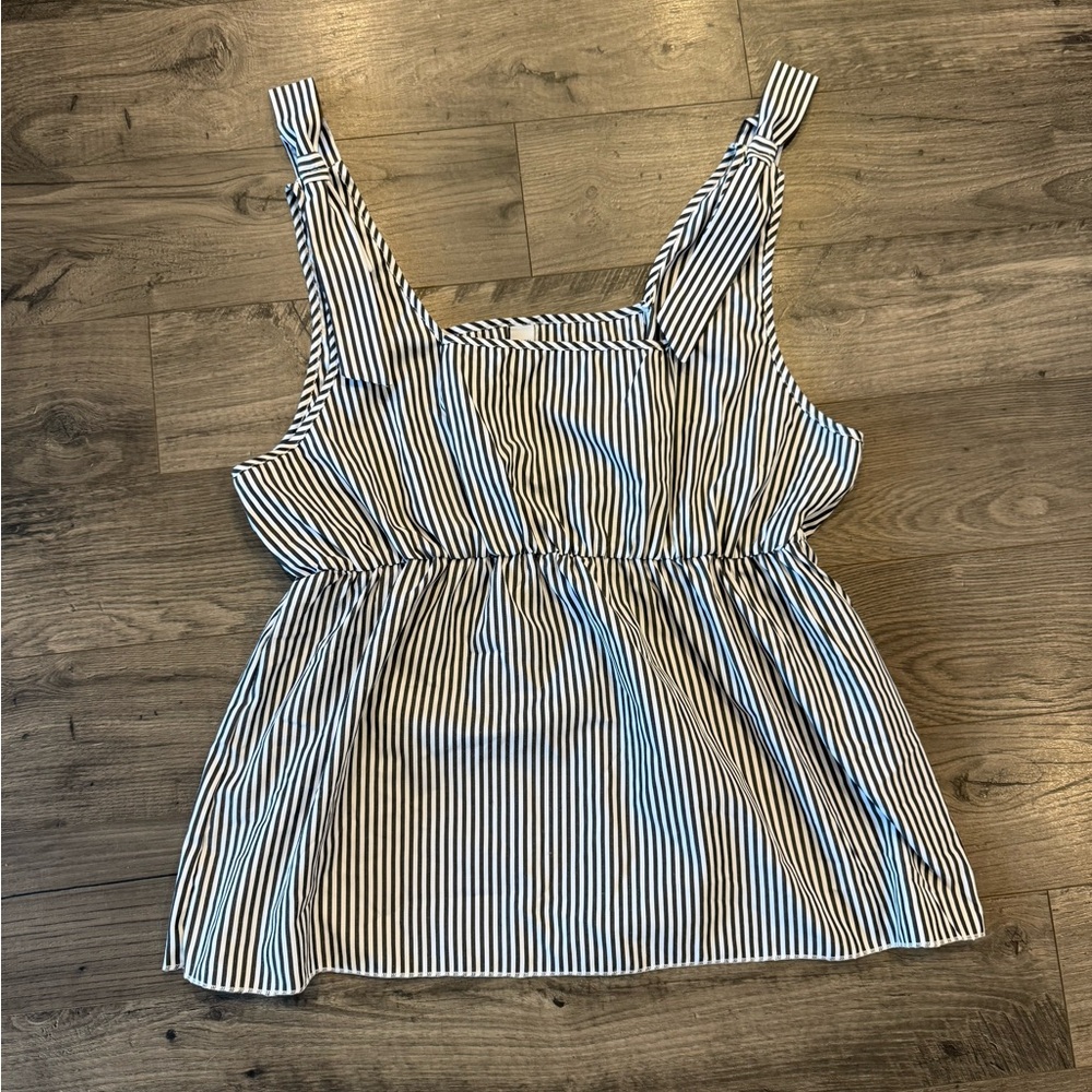 Brown Coco 2XL Black and White Striped Sleeveless Tank Top with Bows